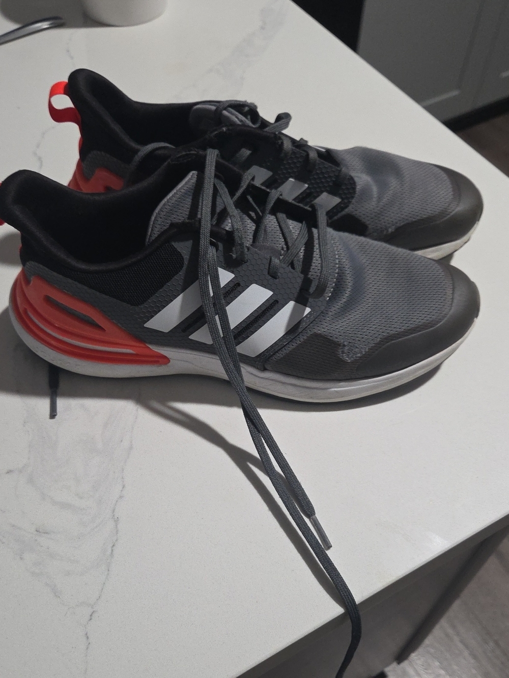 adidas Boys Gray Athletic Shoes with Orange Heel Detail. 6.5 Youth